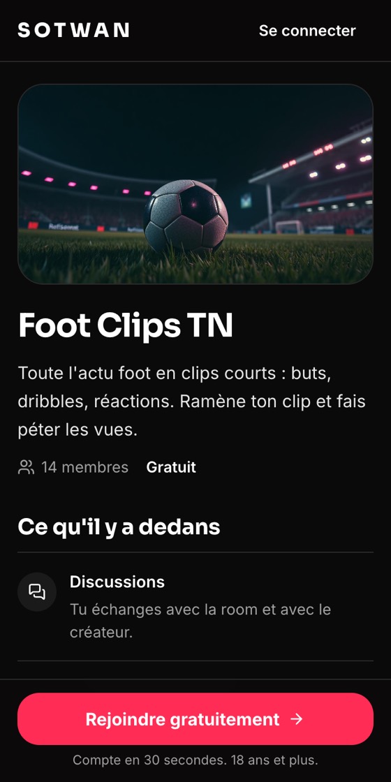 Écran de l'application : la page d'un SOTWAN